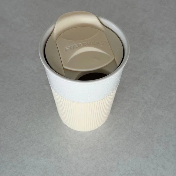 Starbucks 8oz Ceramic Travel Mug Tumbler White Cream Silicone Sleeve 2013 - Picture 6 of 6